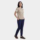Women's Beige Round Neck Casual T-Shirt, Beige, small