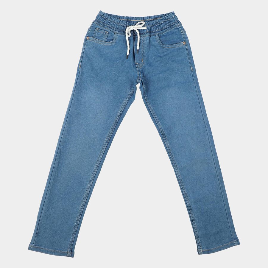 Boys' Light Blue Drawstring Jeans, Mid Blue, large