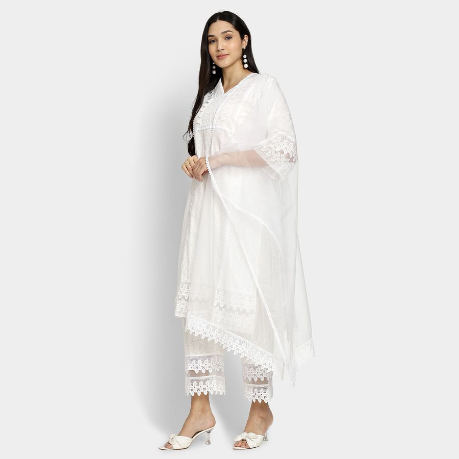 Ladies' 100% Cotton Ethnic Set, Off White, large image number null