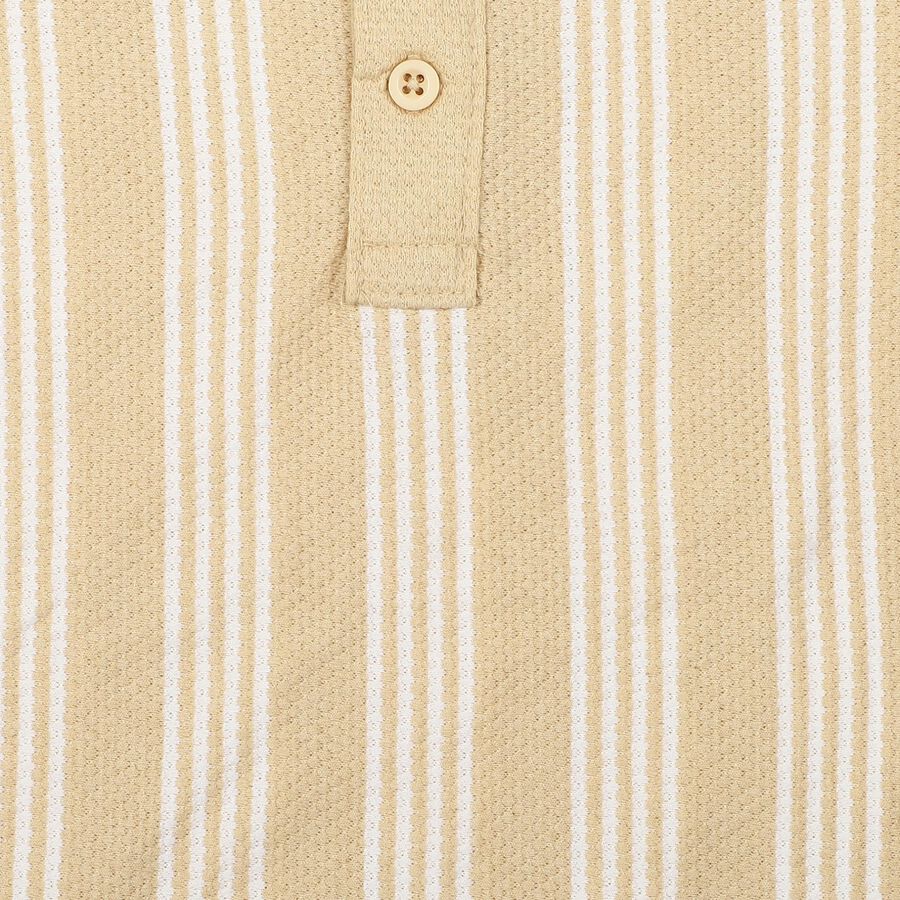 Boys Beige Polo Neck Striped Polo T-Shirt, Beige, large