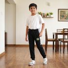 Boys' Black Graphic Print Cotton Blend Jogger Pyjama, काला, small