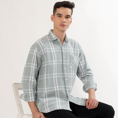 Men's Muted Olive Green Cotton Spread Collar Casual Shirt