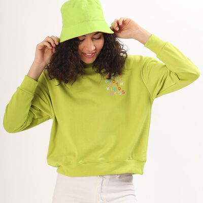Women's Bright Lime Green Crew Neck Casual Sweatshirt