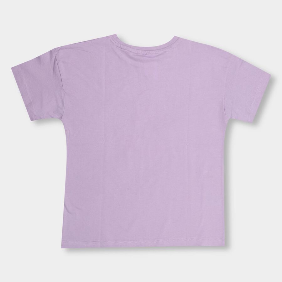Girls' Lavender Cotton Crew Neck Short Sleeve T-Shirt, Lilac, large image number null