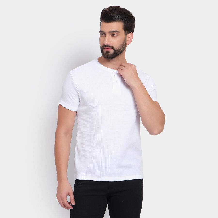 Men's Henley Half Sleeves T-Shirt , White, large image number null