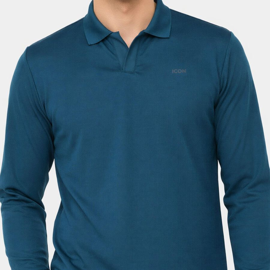 Men Teal Polo Neck Polo T-Shirt, Teal Blue, large