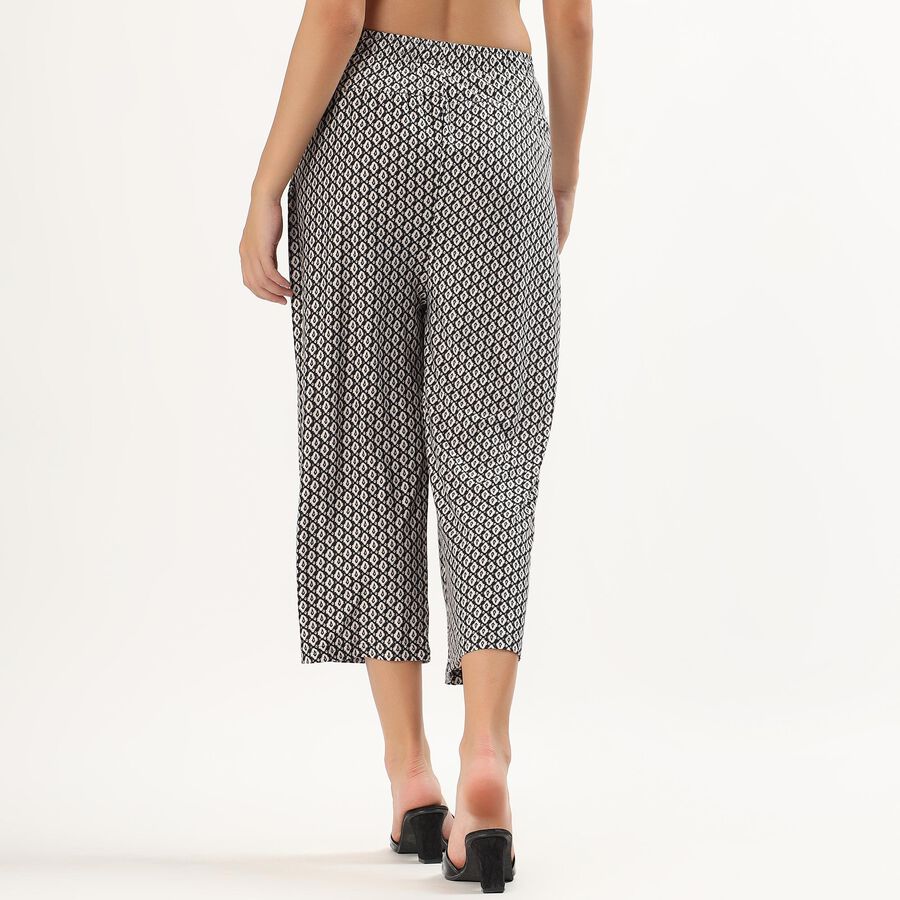Women's Black And White High-Rise Printed Wide-Leg Trousers, काला, large image number null