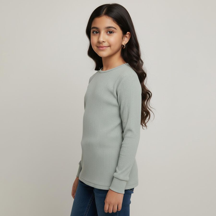 Girls Light Green Round Neck Thermal Upper, Light Green, large image number null