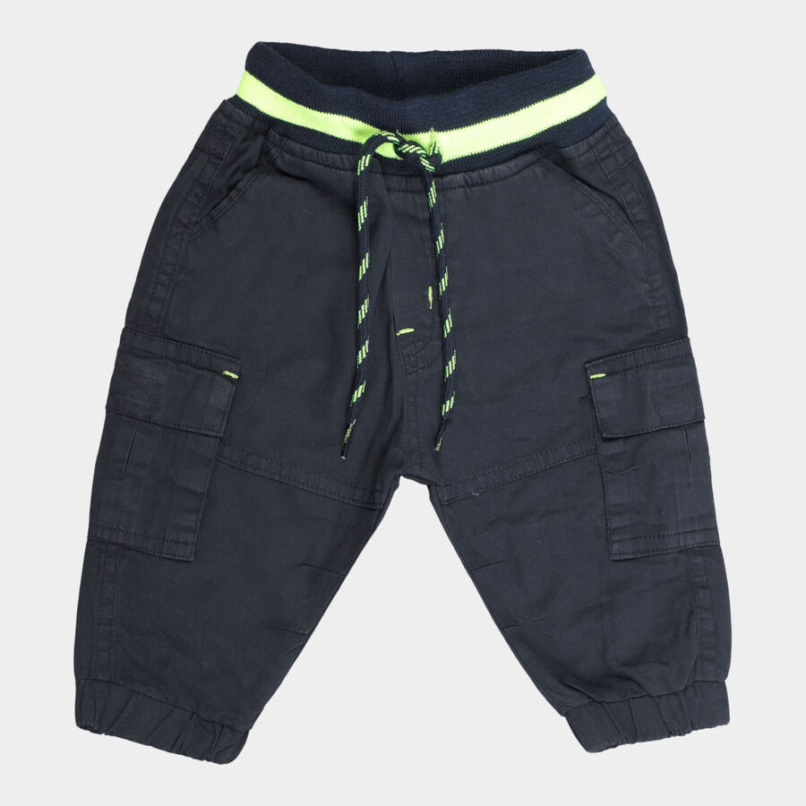 Infants Cotton Solid Trousers, Navy Blue, large image number null