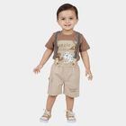 Infants' Beige Cotton Round Neck Baba Suit, Beige, small