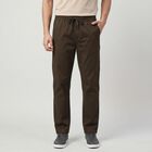 Men's Olive Green Slim Fit Drawstring Chino Trousers, ओलिव, small