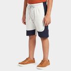 Boys Ecru Melange Regular Fit Colorblocked Bermuda Shorts, Ecru Melange, small