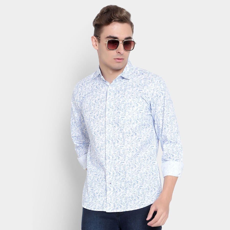 Printed Cotton Casual Shirt, White, large image number null