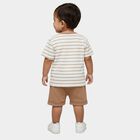 Infants' Beige 100% Cotton Round Neck Striped Elephant Printed Baba Suit, गहरा पीला, small