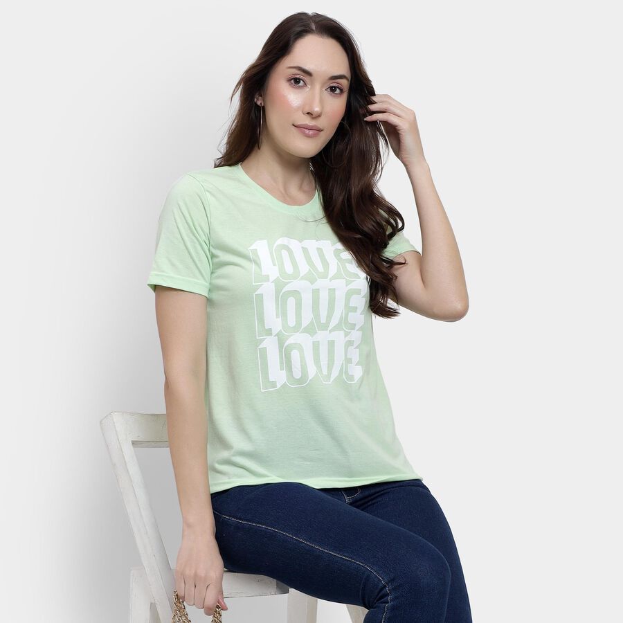 Ladies' Round Neck T-Shirt, निऑन ग्रीन, large