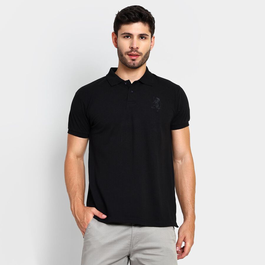 Men's Collared Half Sleeves T-Shirt , Black, large image number null