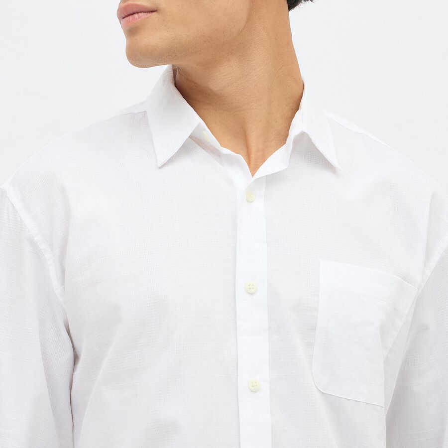 Men's Bright Snow White Cotton Spread Collar Casual Shirt, सफ़ेद, large image number null