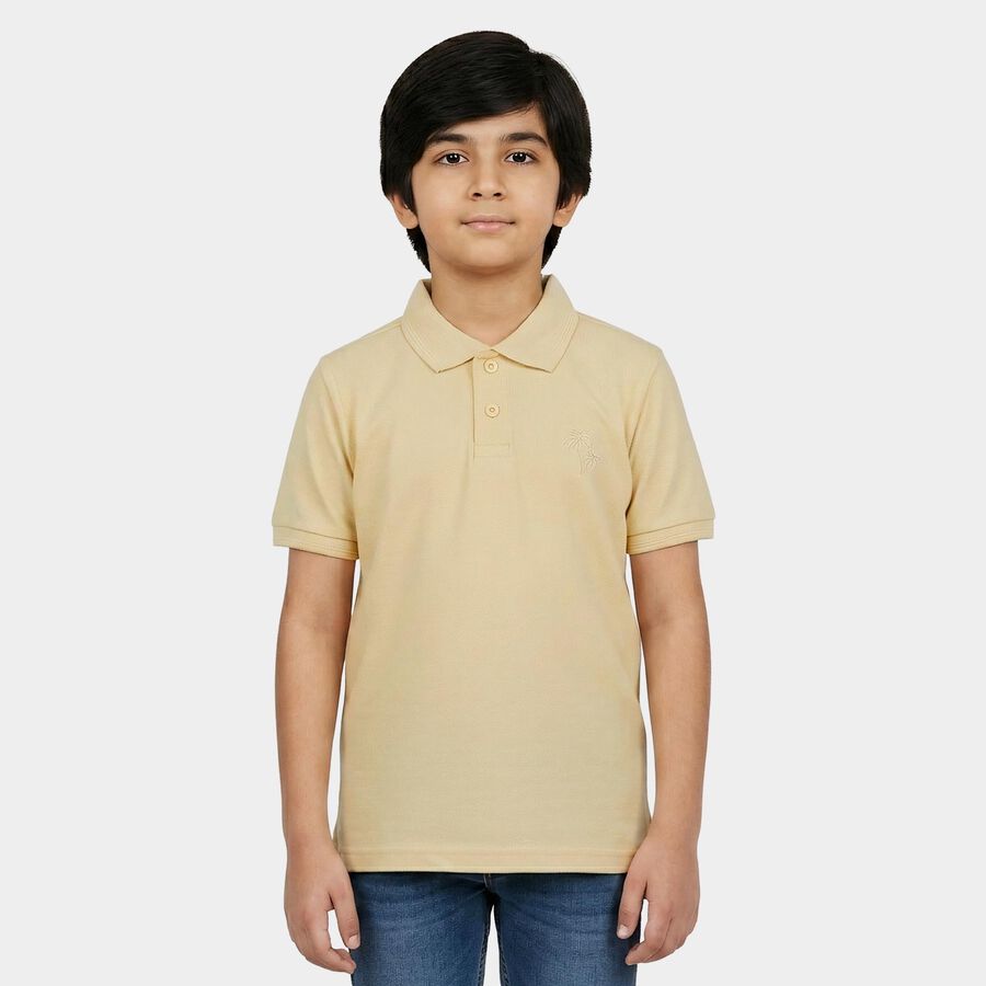 Boys Beige Polo Neck Polo Boys T-Shirt, गहरा पीला, large