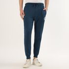 Men's Navy Blue Cotton Blend Elastic Waist Track Pants, Teal Blue, small