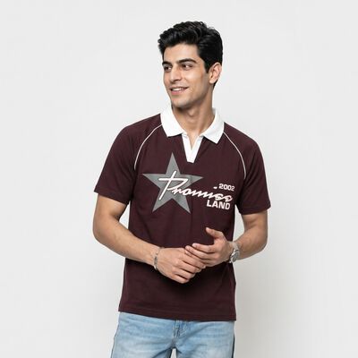 Men's Brown Polo Neck Graphic Print Polo T-Shirt