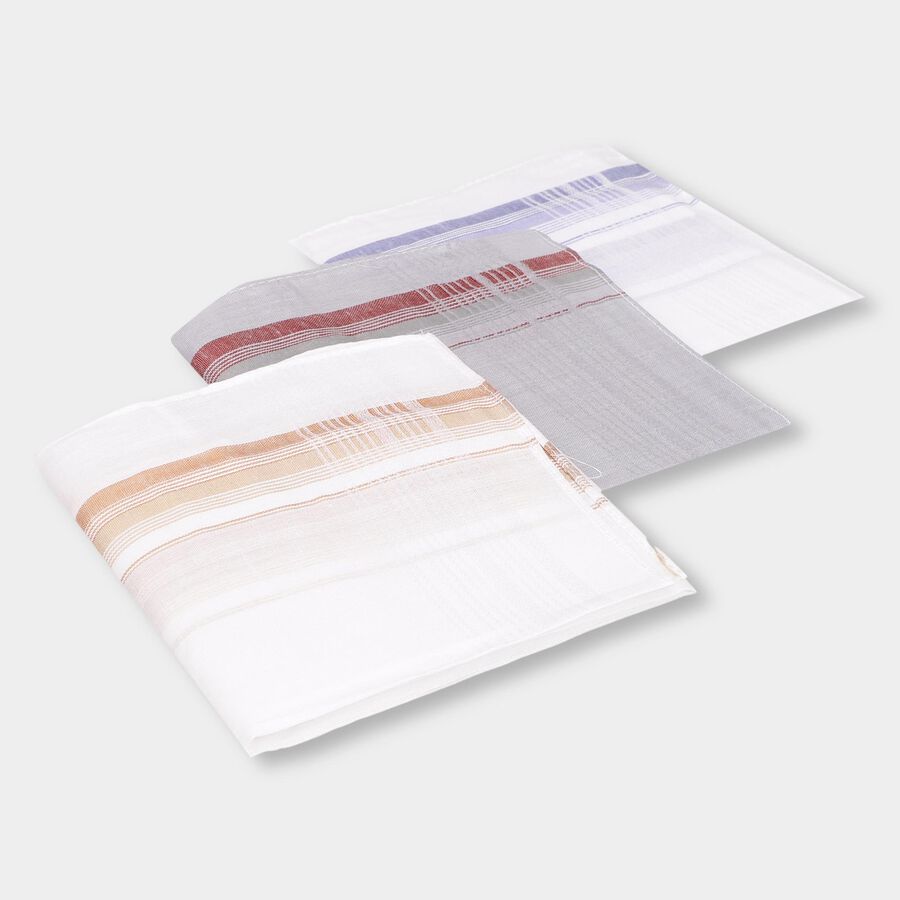 Men's White Cotton Contrast Border Handkerchief Set, सफ़ेद, large image number null
