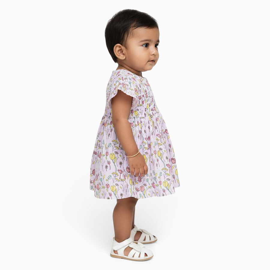 Infants' Pastel Lilac Floral Smocked Cotton Frock, लाइलेक, large image number null