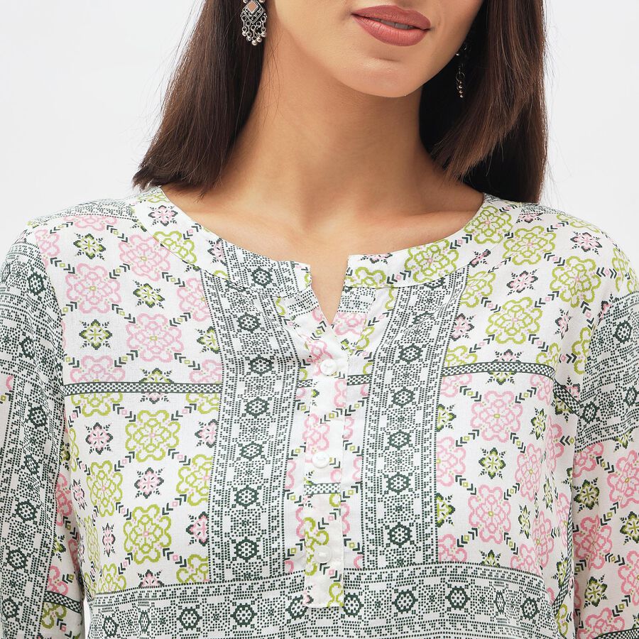 Women's Ivory Round Neck Printed Kurti, Off White, large image number null