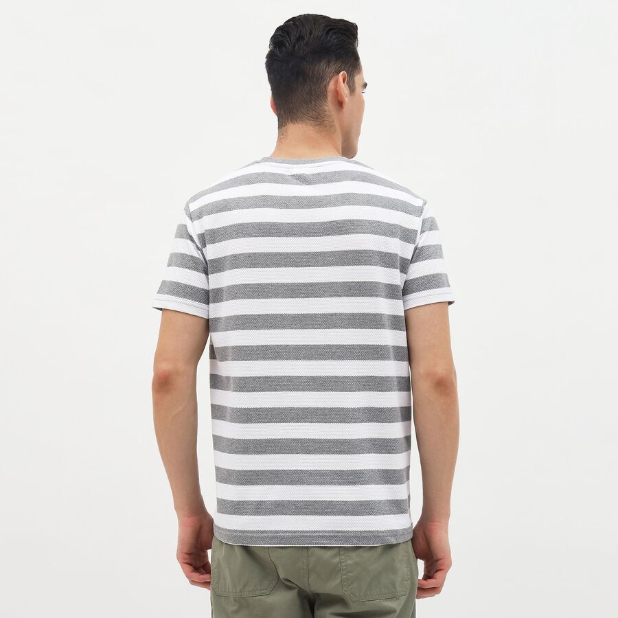 Men's Light Grey and White Round Neck Casual T-Shirt, Light Grey, large