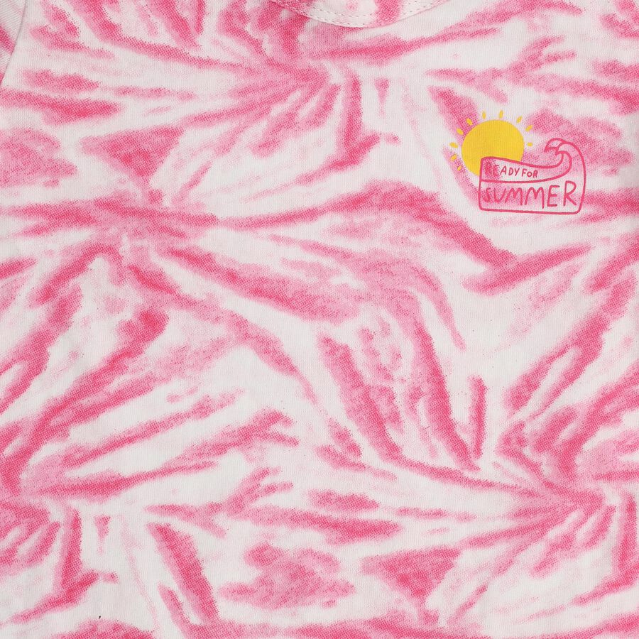 Infant Bright Pink Cotton Round Neck Casual Shorts Set, गुलाबी, large