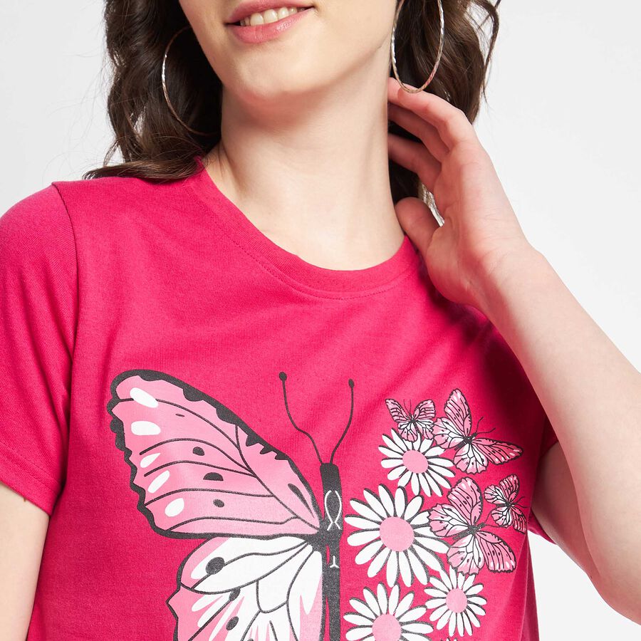 Round Neck T-Shirt, रानी (फ्यूशिया), large image number null