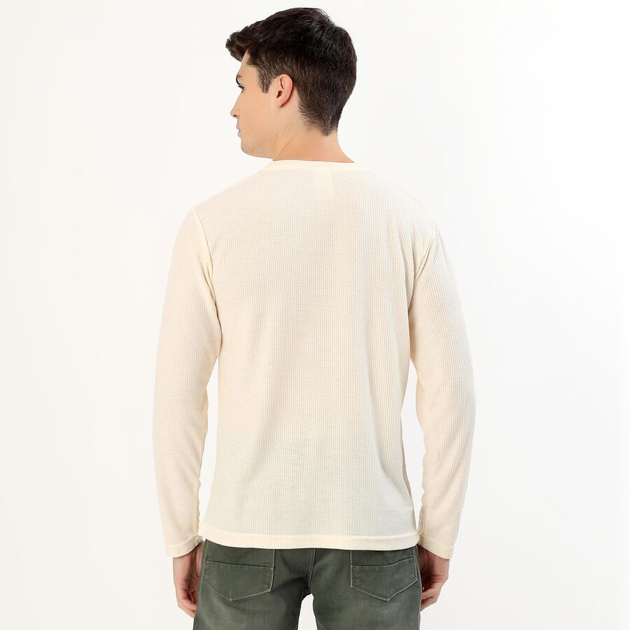 Men's Light Cream Round Neck Casual T-Shirt, एक्रू मिश्रित, large image number null
