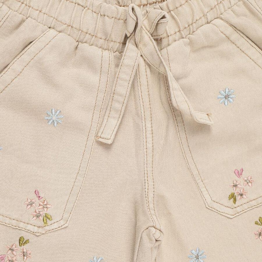 Girls' Light Beige Relaxed Fit Embroidered Cargo Jeans, Beige, large