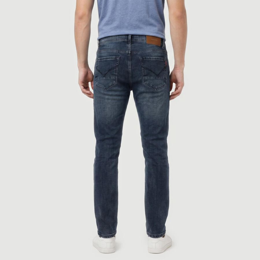 Men's Navy Blue Slim Fit Washed Jeans, Dark Blue, large