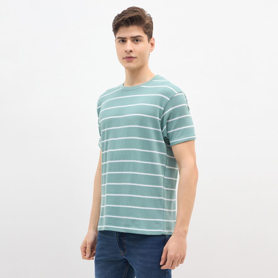 Men's Bright Aqua Blue Round Neck Casual T-Shirt, Aqua, large