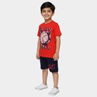 Boys Red Round Neck Printed Baba Suit, Red, small