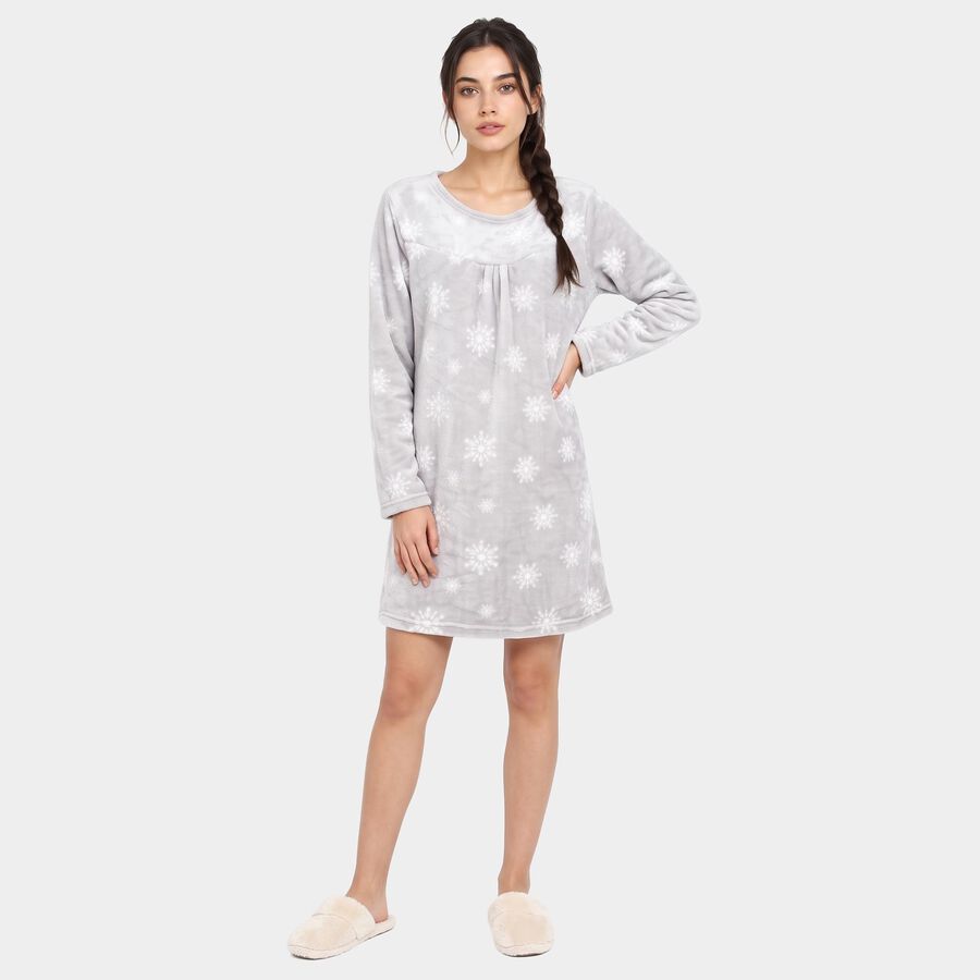 Women Grey Round Neck A-Line Nighty, हल्का ग्रे, large