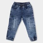 Boys' Stonewashed Blue Jogger Fit Cut And Sew Jeans, मध्यम नीला, small image number null