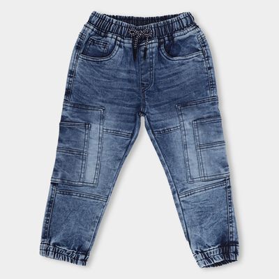 Boys' Stonewashed Blue Jogger Fit Cut And Sew Jeans