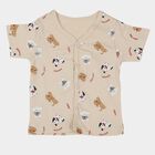 Infants Beige Cotton V-Neck Casual T-Shirt, Beige, small
