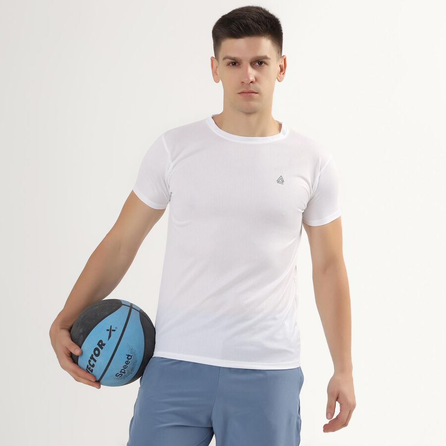 Men's Snow White Crew Neck Slim Fit Drifit T-Shirt, सफ़ेद, large