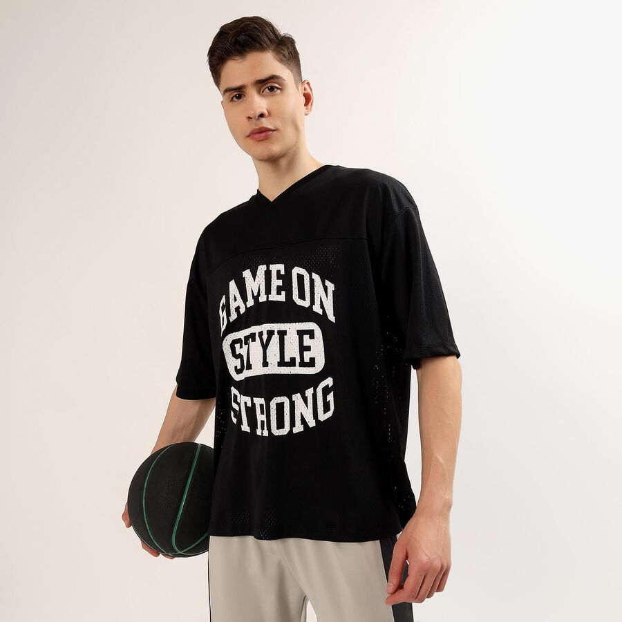 Men's Black V-Neck Athleisure Drifit T-Shirt, Black, large