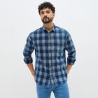 Men's Deep Denim Blue Cotton Full Sleeve Spread Collar Casual Shirt, मध्यम नीला, small image number null