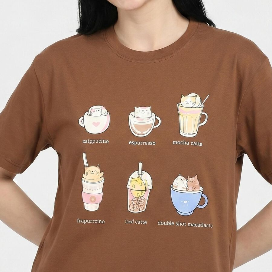 Women's Brown Cotton Round Neck Regular T-Shirt, Beige, large