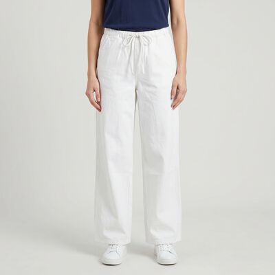 Women's White Straight Fit Drawstring Waist Jeans