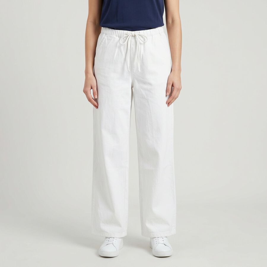 Women's White Straight Fit Drawstring Waist Jeans, White, large