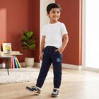 Boys' Navy Blue Logo Patch Jogger Trousers, नेवी ब्लू, small