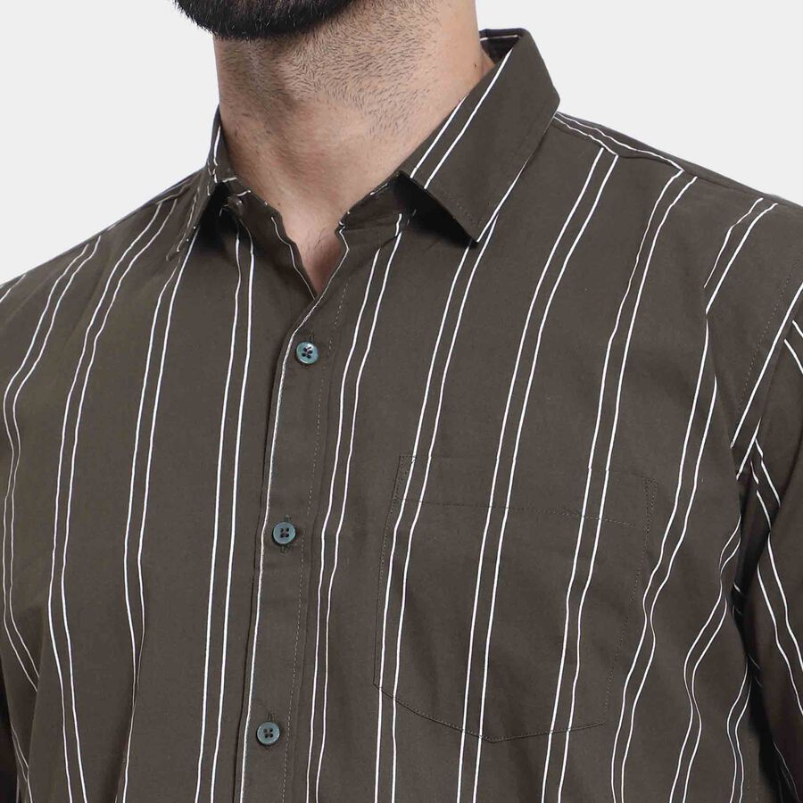 Cotton Stripes Casual Shirt, Dark Green, large image number null