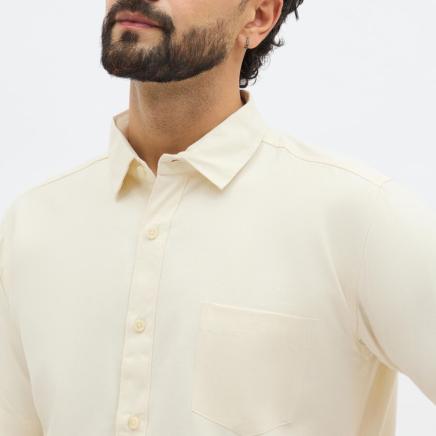 Men's Cream Half Sleeve Classic Collar Casual Shirt, ऑफ व्हाइट, large image number null