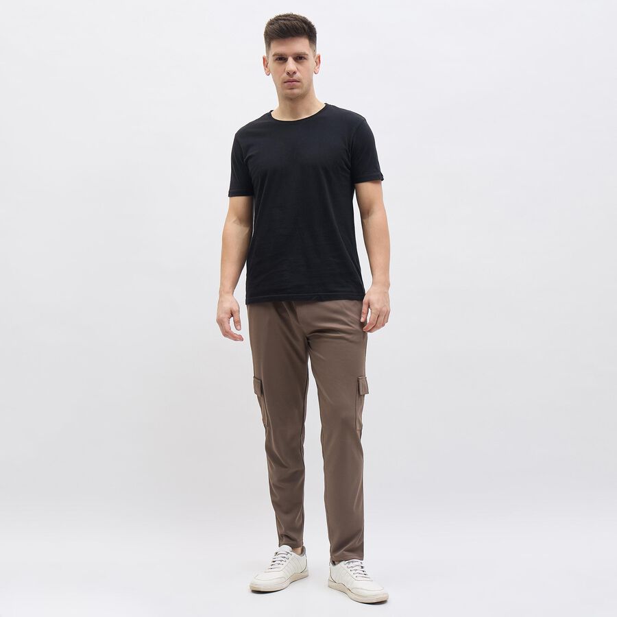 Men's Muted Brown Slim Fit Cargo Jogger, गहरा पीला, large