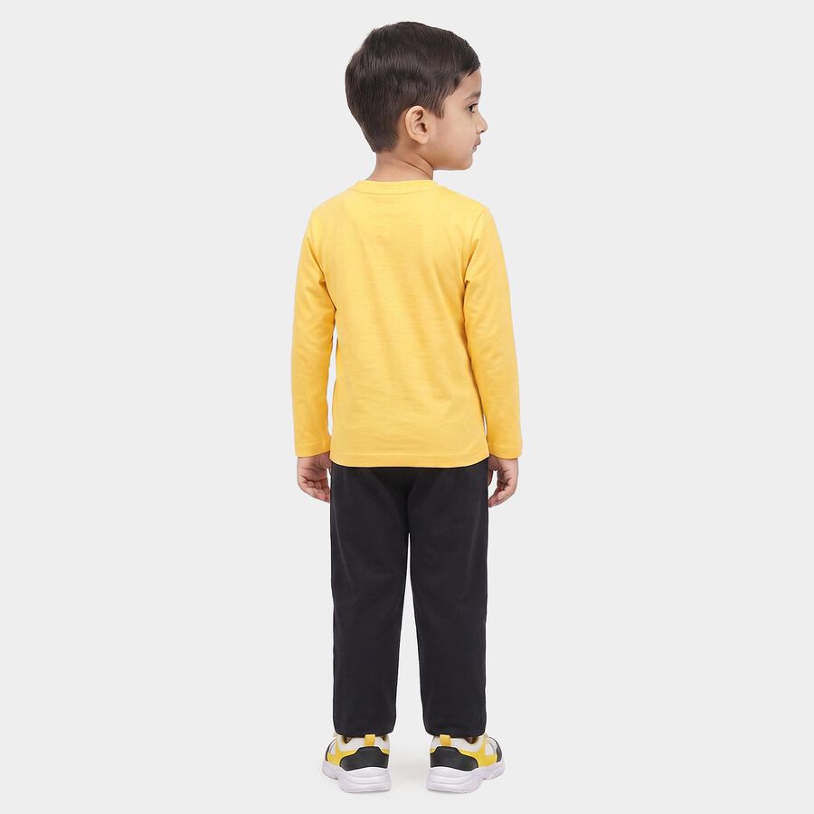 Boys Yellow Round Neck Graphic Print Baba Suit, Yellow, large